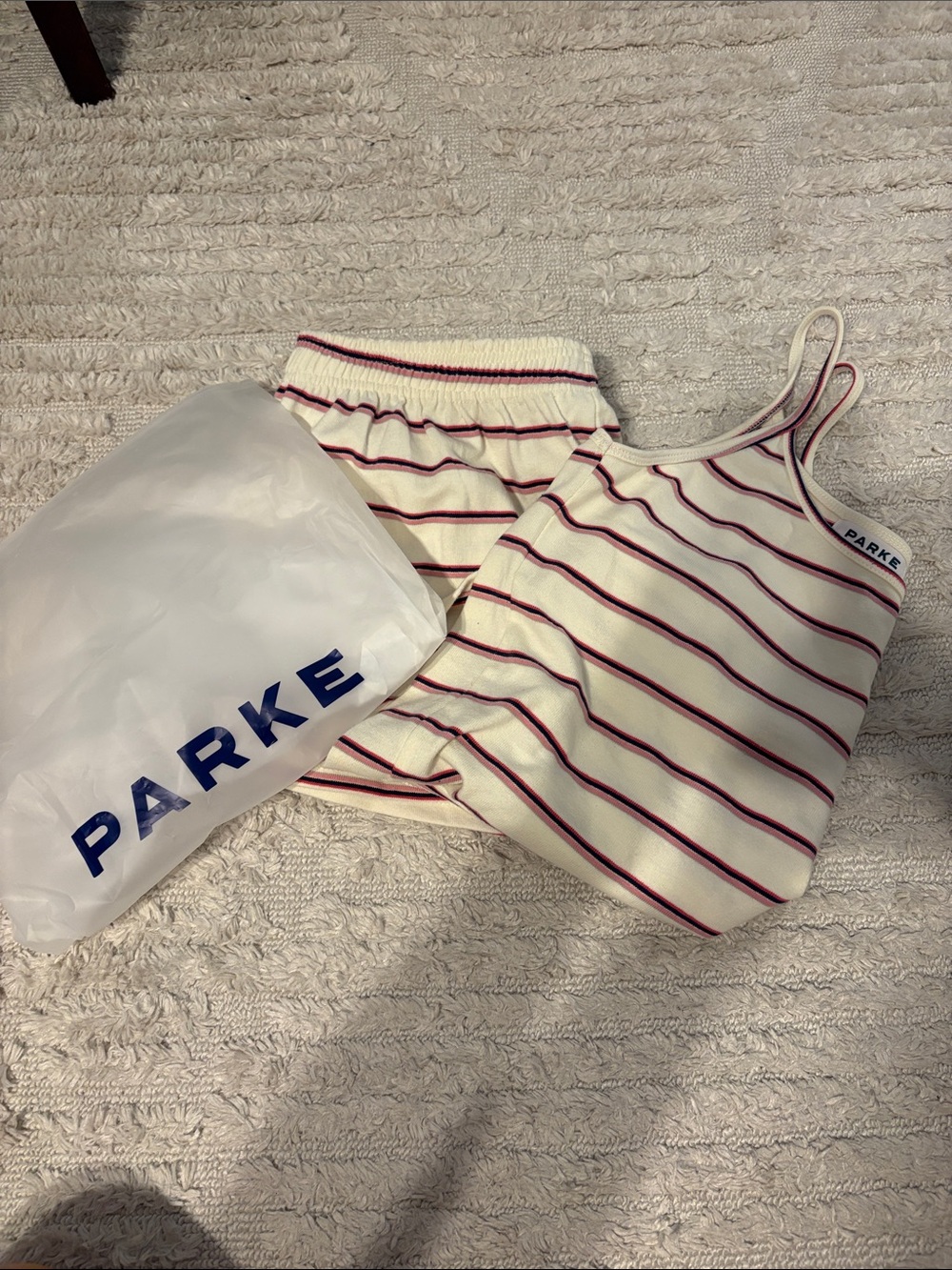 Parke Women's Cream Tank and Shorts Set with Red Stripes